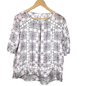 Ann Taylor Loft Boho Peasant Floral Lace 3/4 Sleeve Blouse Size Small